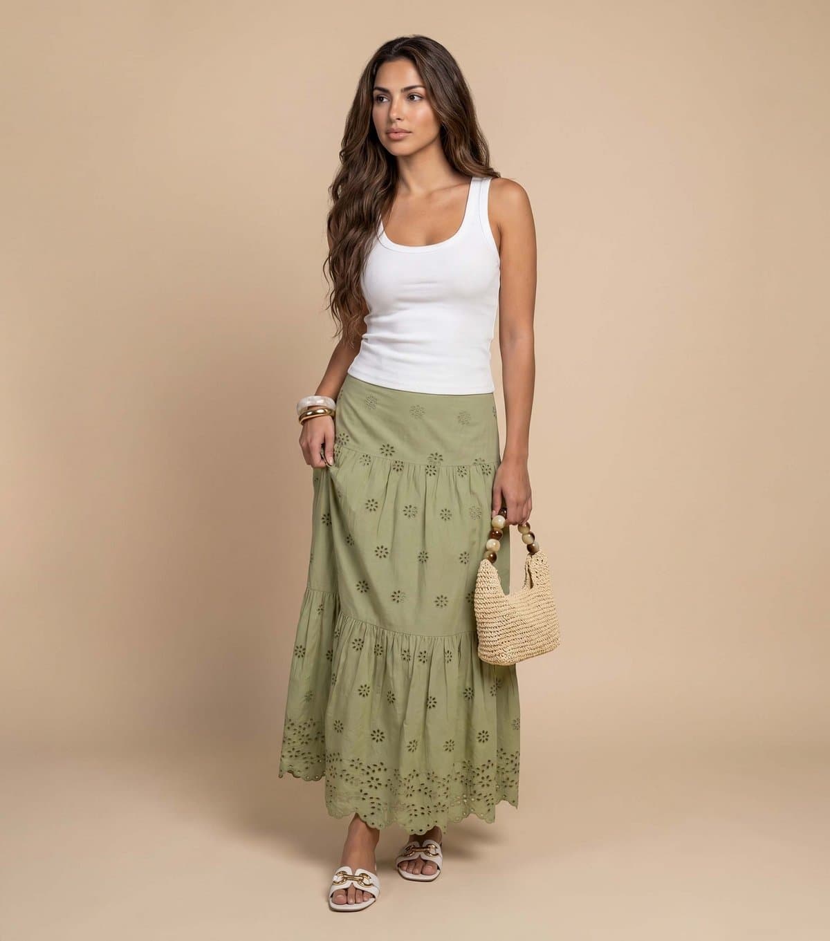 Urban Bliss Women's Bright Light Khaki Broderie Anglaise Maxi Skirt Urban Bliss New Look