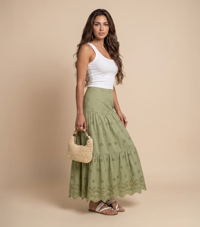 Urban Bliss Women's Bright Light Khaki Broderie Anglaise Maxi Skirt Urban Bliss New Look - 2