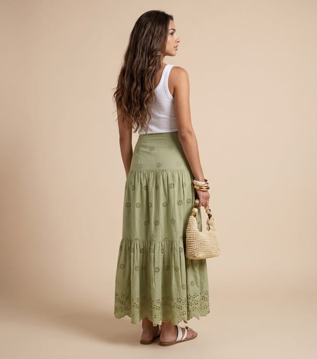 Urban Bliss Women's Bright Light Khaki Broderie Anglaise Maxi Skirt Urban Bliss New Look - 3