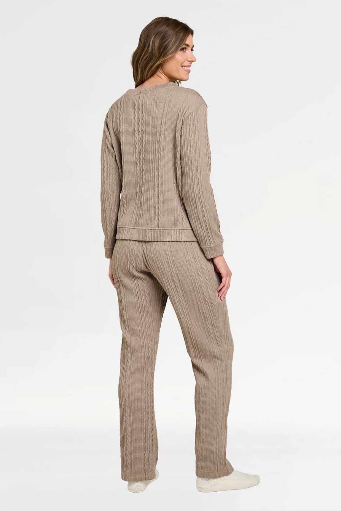 Amber Amber Women's Cable Design Lounge Suit in Light Brown - 4
