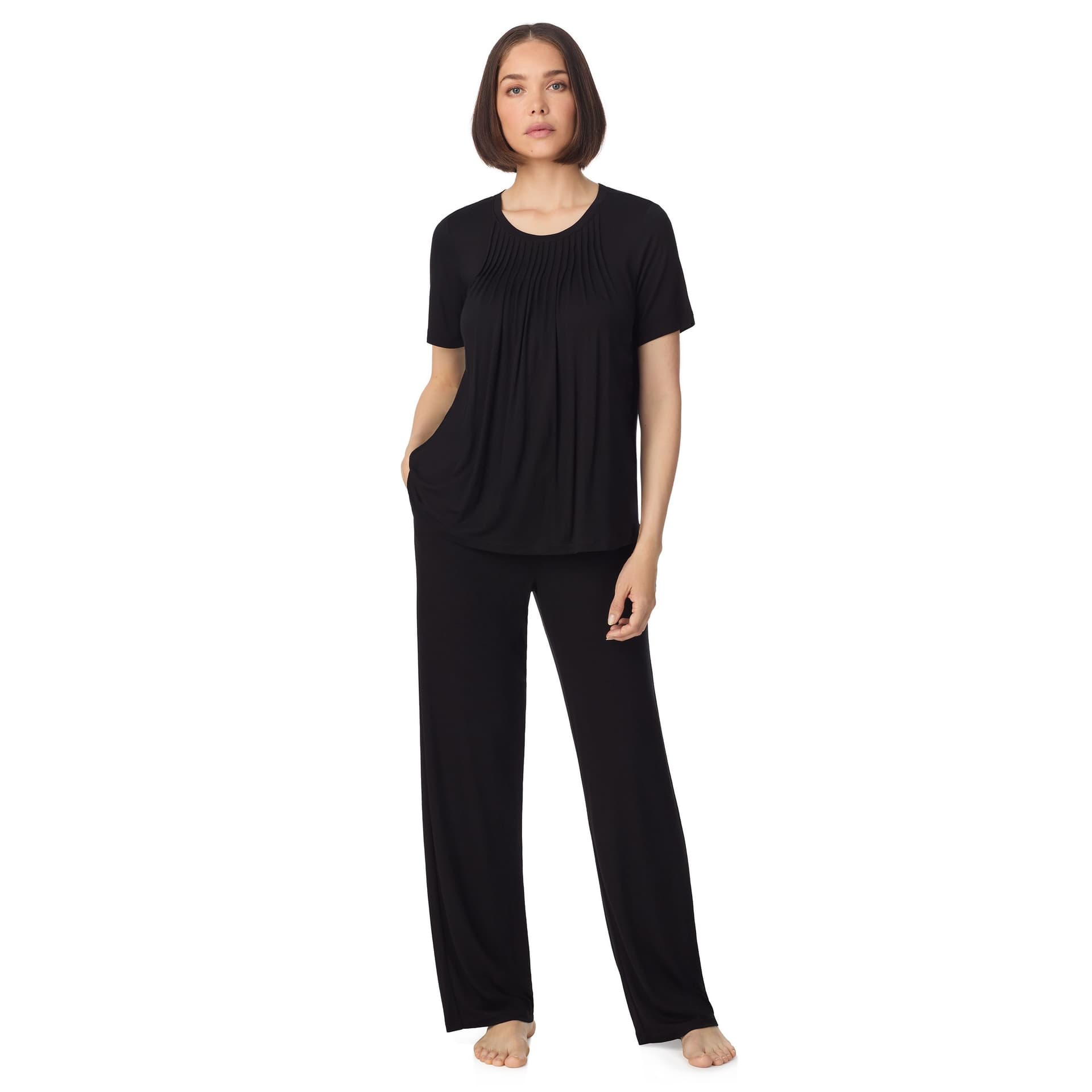 DKNY DKNY Women's Short sleeve top & pant pyjama sleep set with pleats in black