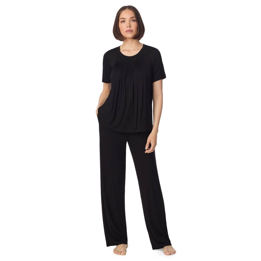 DKNY DKNY Women's Short sleeve top & pant pyjama sleep set with pleats in black - 2