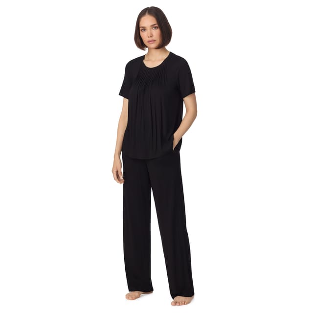 DKNY DKNY Women's Short sleeve top & pant pyjama sleep set with pleats in black - 3