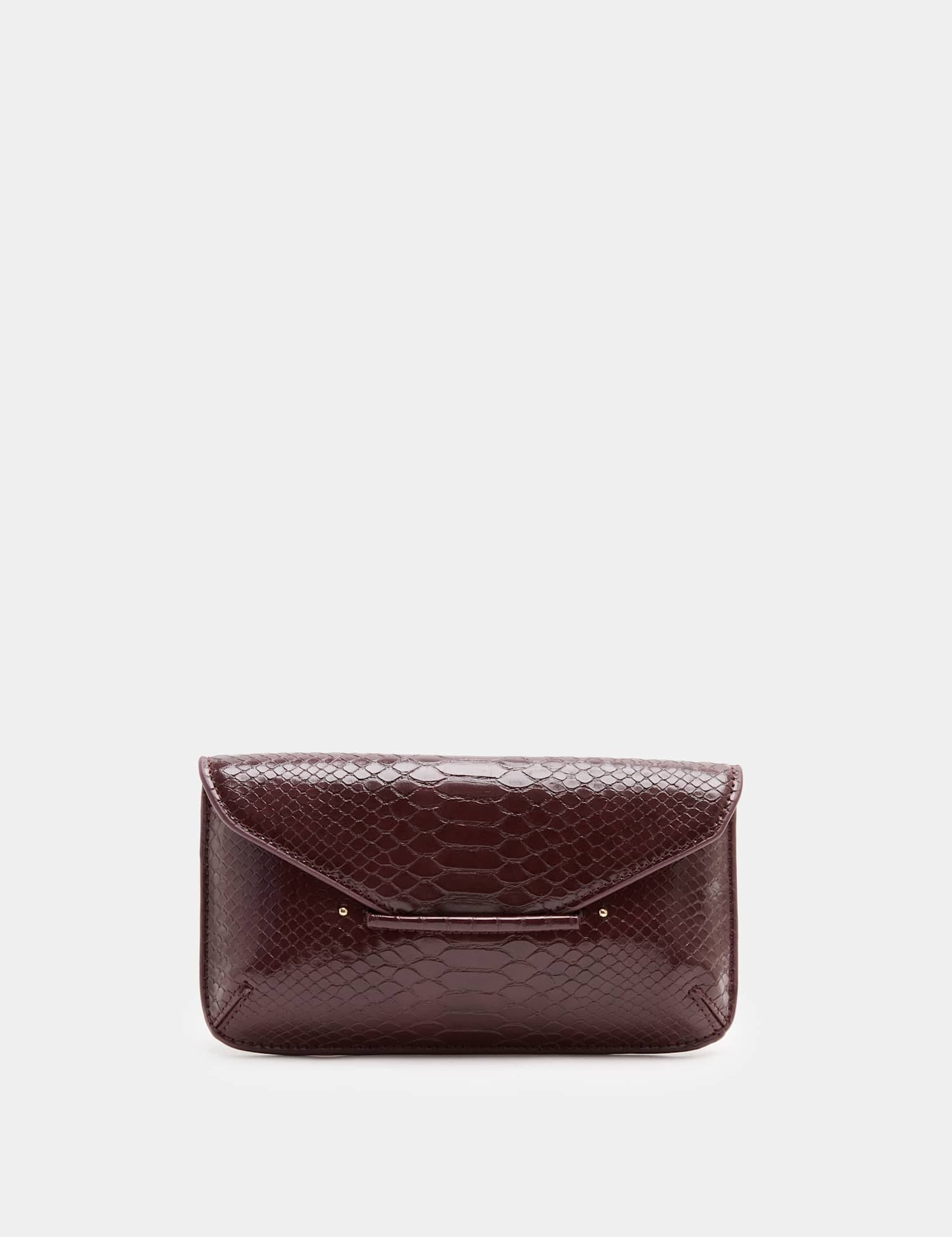 Marks & Spencer M&S Faux Leather Snake Print Mini Clutch Bag Burgundy