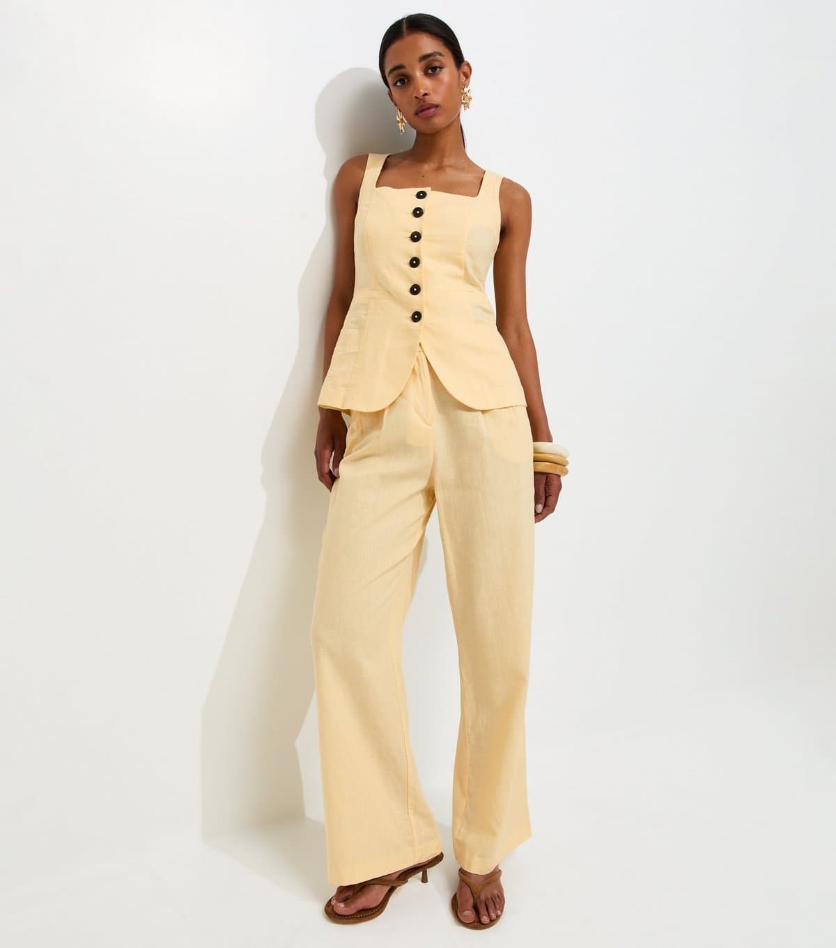 New Look New Look Light Yellow Linen Tailored Trousers
