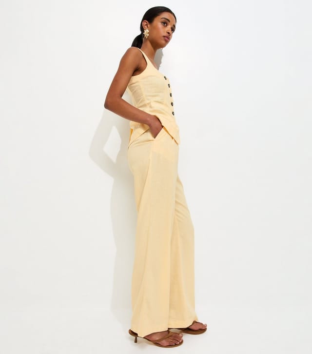 New Look Women's Light Yellow Linen Rich Tailored Trousers New Look - 3