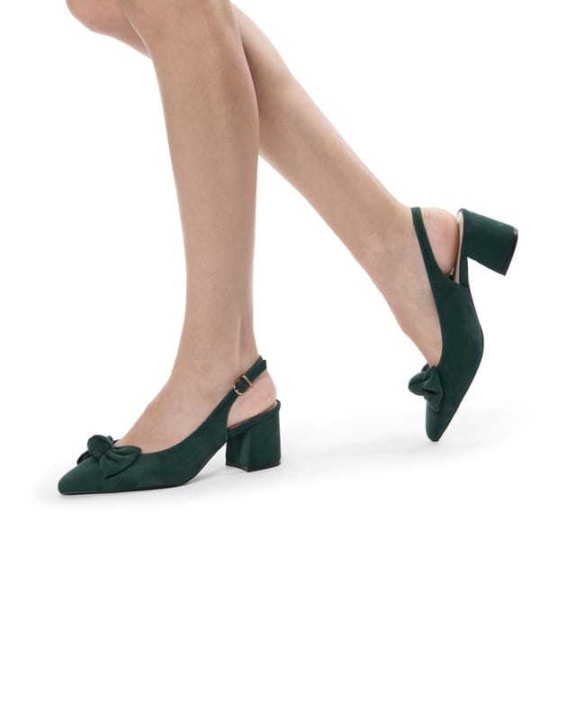 Paradox London Paradox London Women's Floriana' Wide Fit Block Heel Slingback Shoes in Green - 2