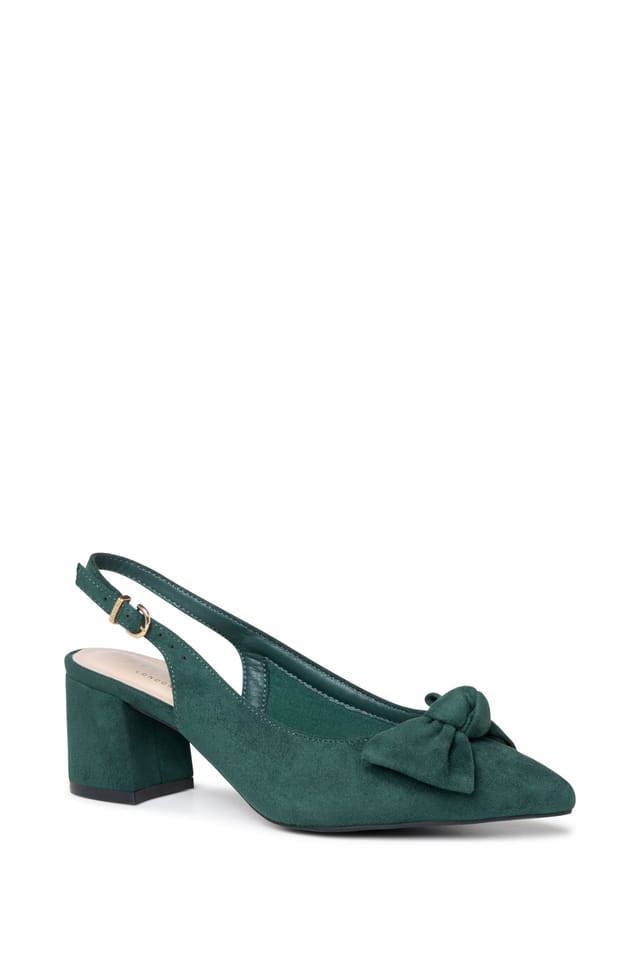Paradox London Paradox London Women's Floriana' Wide Fit Block Heel Slingback Shoes in Green - 3