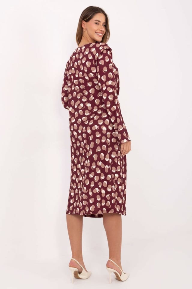Love Lace Love Lace Women's Geometric Draped Midi Dress with Shoulder Pads in Red - 3