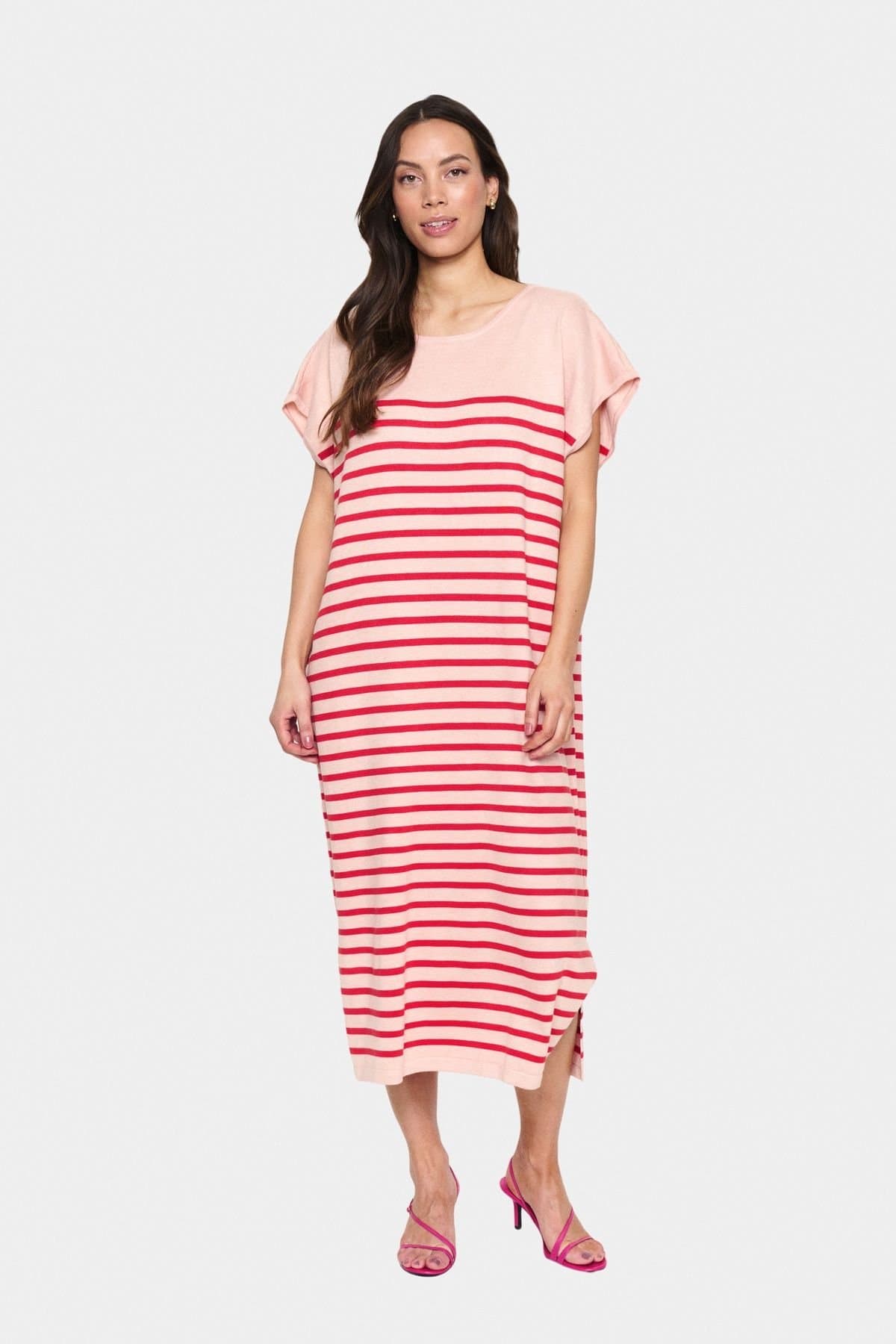 Saint Tropez Saint Tropez Women's MilaSZ Striped Short Sleeve Midi Dress in Pale Pink