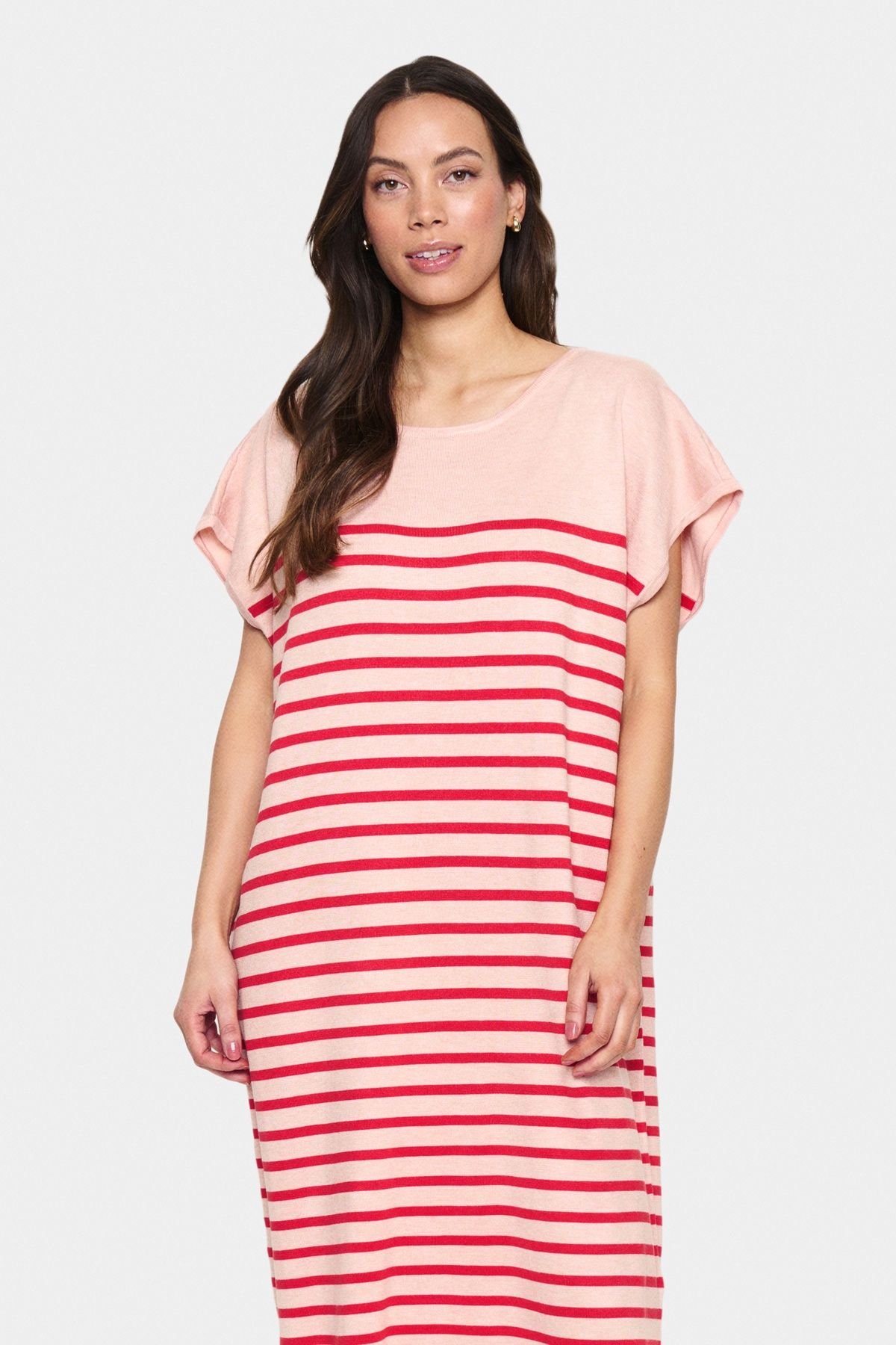 Saint Tropez Saint Tropez Women's MilaSZ Striped Short Sleeve Midi Dress in Pale Pink - 3