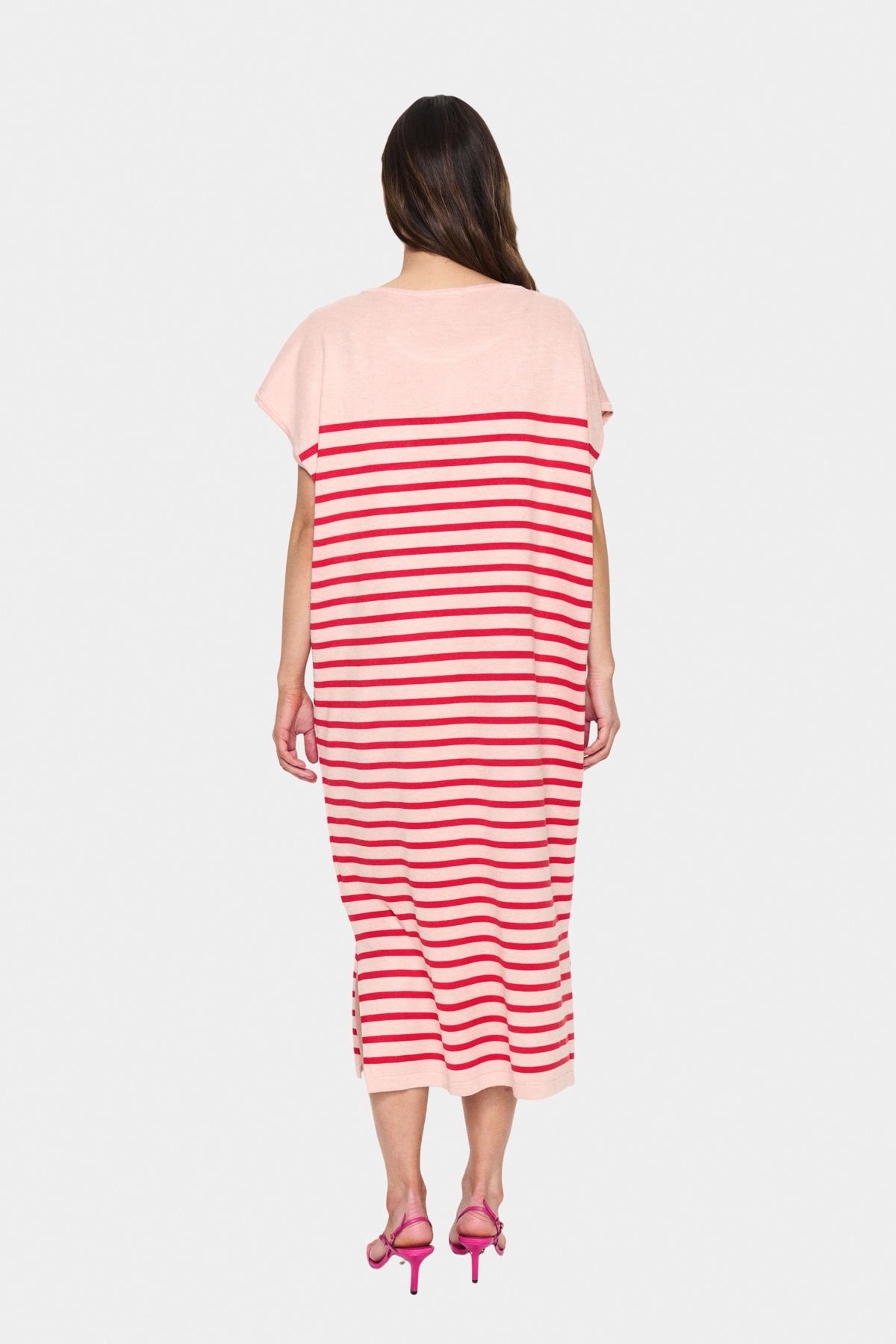 Saint Tropez Saint Tropez Women's MilaSZ Striped Short Sleeve Midi Dress in Pale Pink - 4