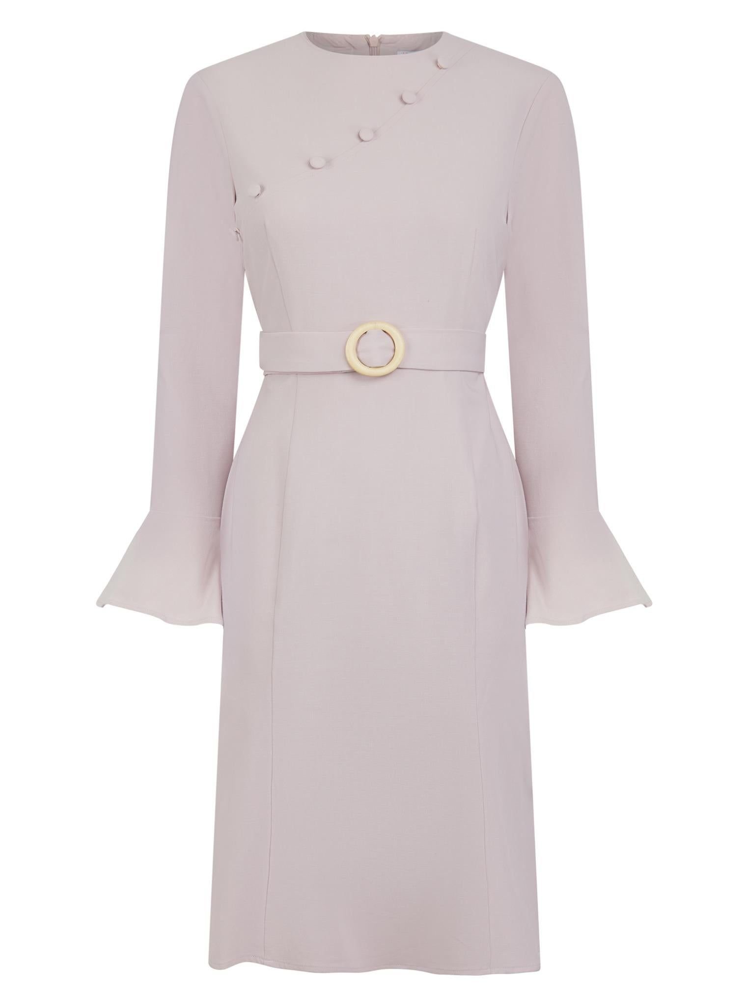 K-Win London K-Win London Women's Elegant Pink A-Line Belted Dress in Pale Pink - 2