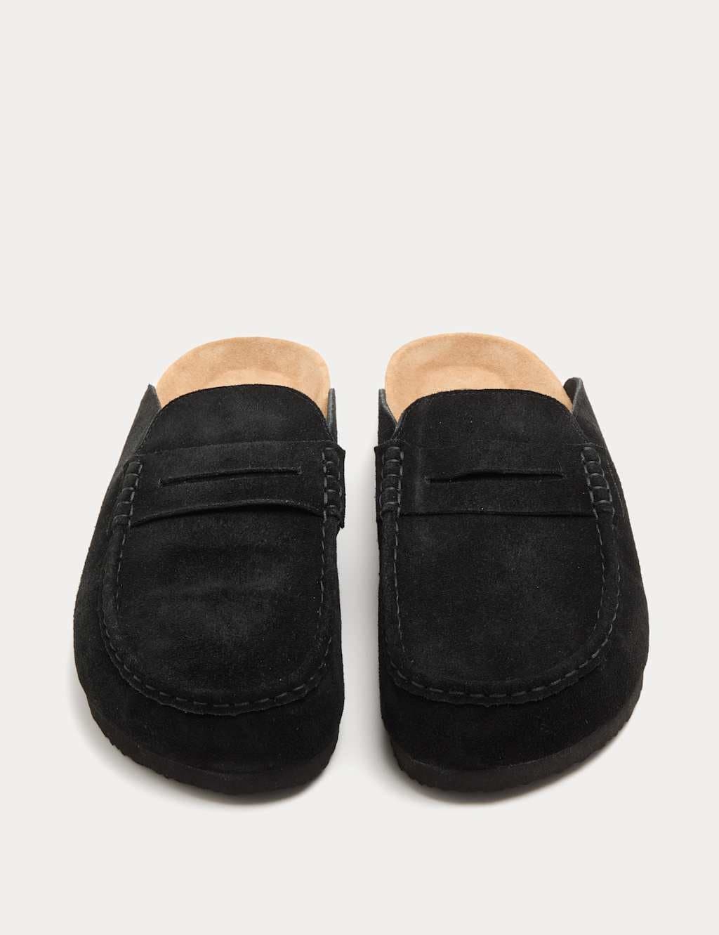 Marks & Spencer M&S Suede Saddle Loafer Corkbed Mules Black