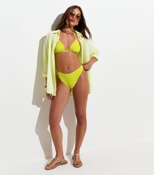 New Look Women's Bright Yellow Crinkle High Leg Hipster Bikini Bottoms New Look - 3