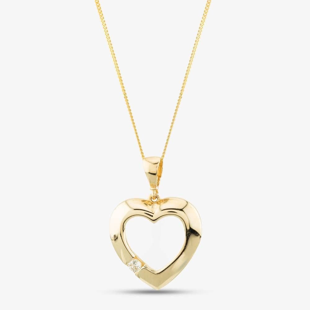 T.H.Baker T.H.Baker Women's 9ct Yellow Gold Cubic Zirconia Open Heart Necklace P1616Y - 1