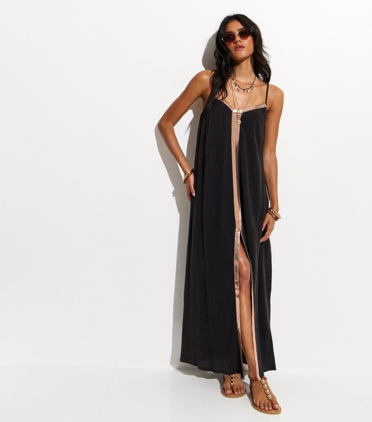 New Look Black Sequin Trim Maxi Dress