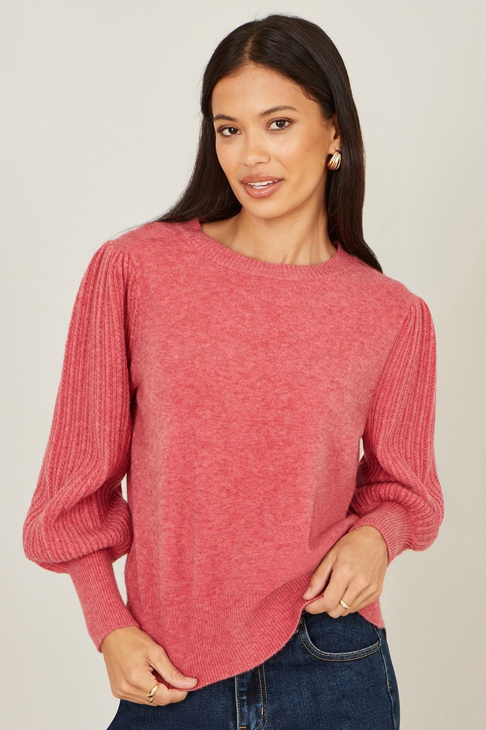 Yumi Yumi Women's Pink Knitted Balloon Sleeve Jumper - 2