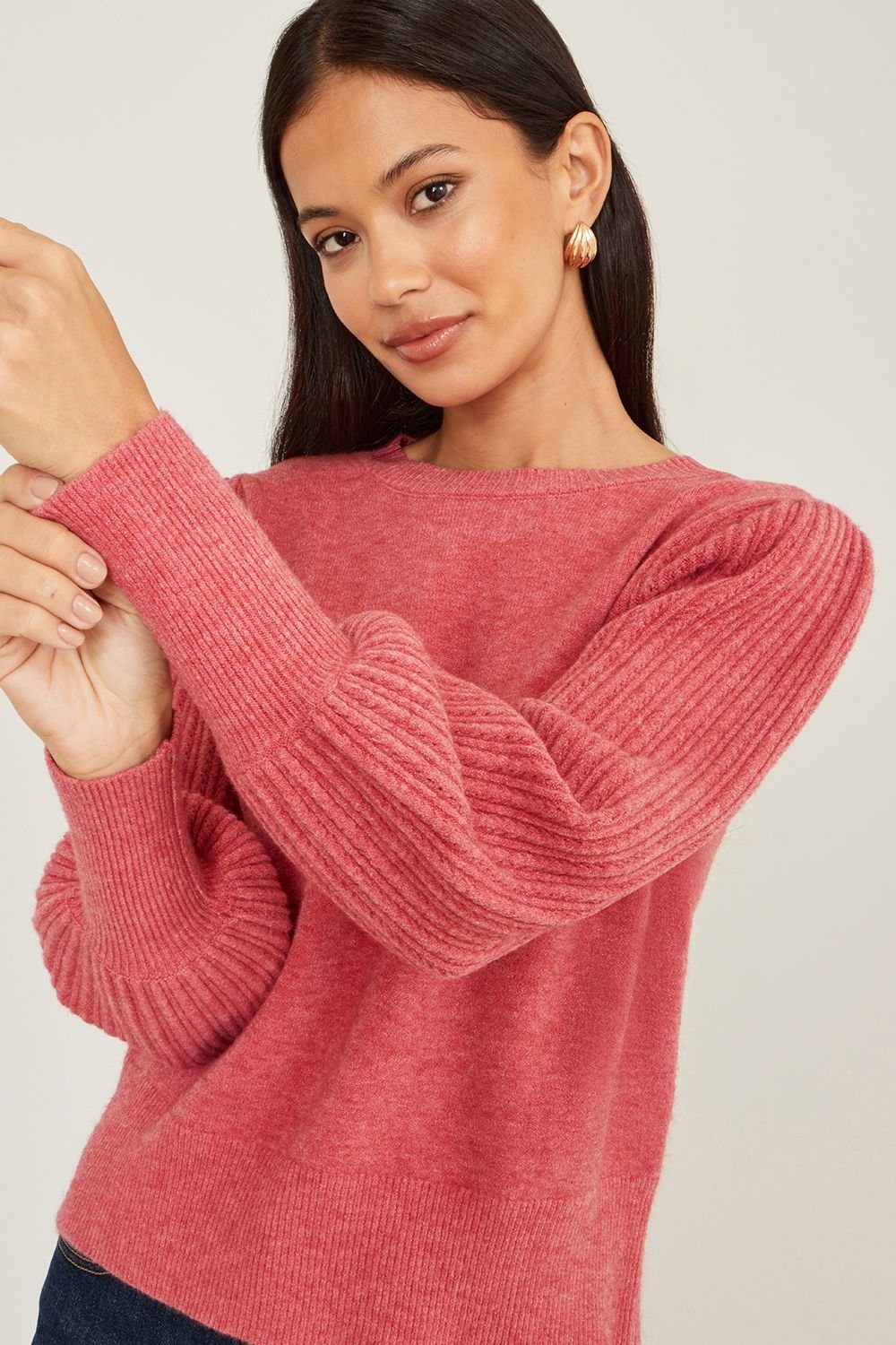 Yumi Yumi Women's Pink Knitted Balloon Sleeve Jumper - 3
