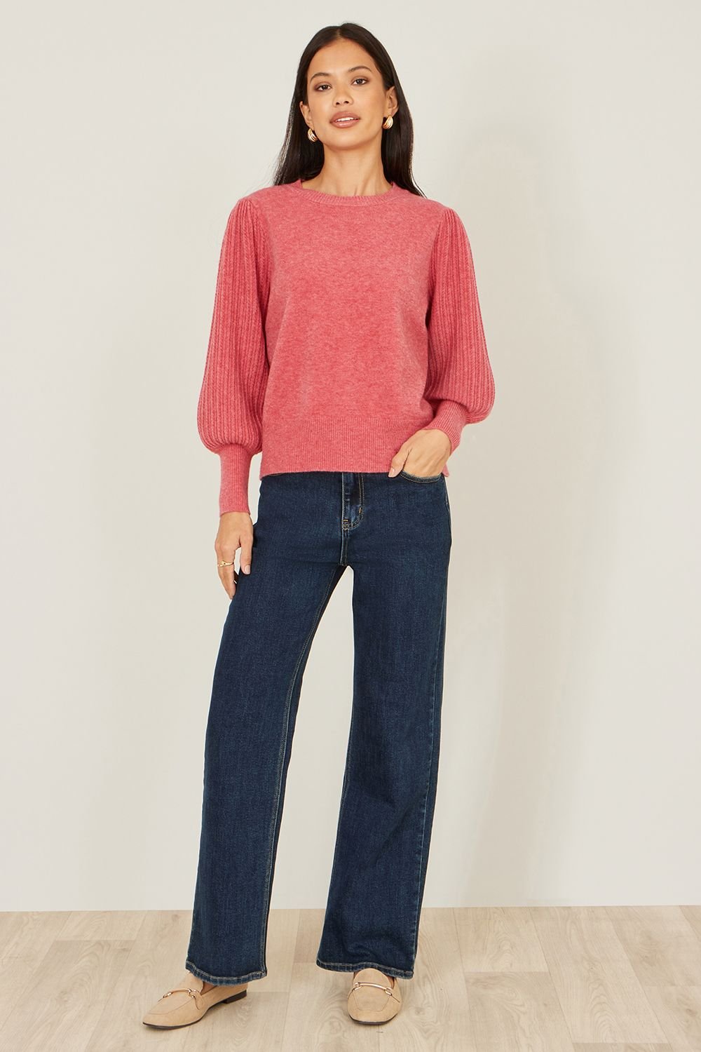 Yumi Yumi Women's Pink Knitted Balloon Sleeve Jumper - 4