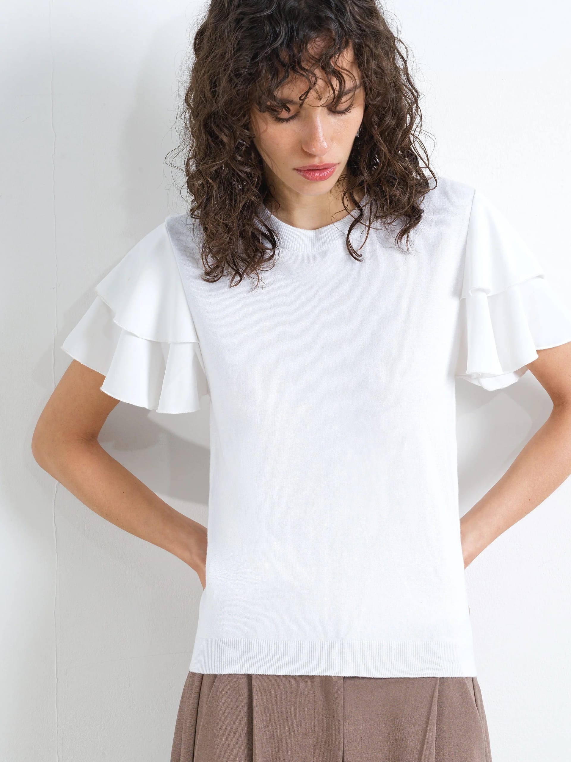 French Connection White Linen Flutter Sleeve Top