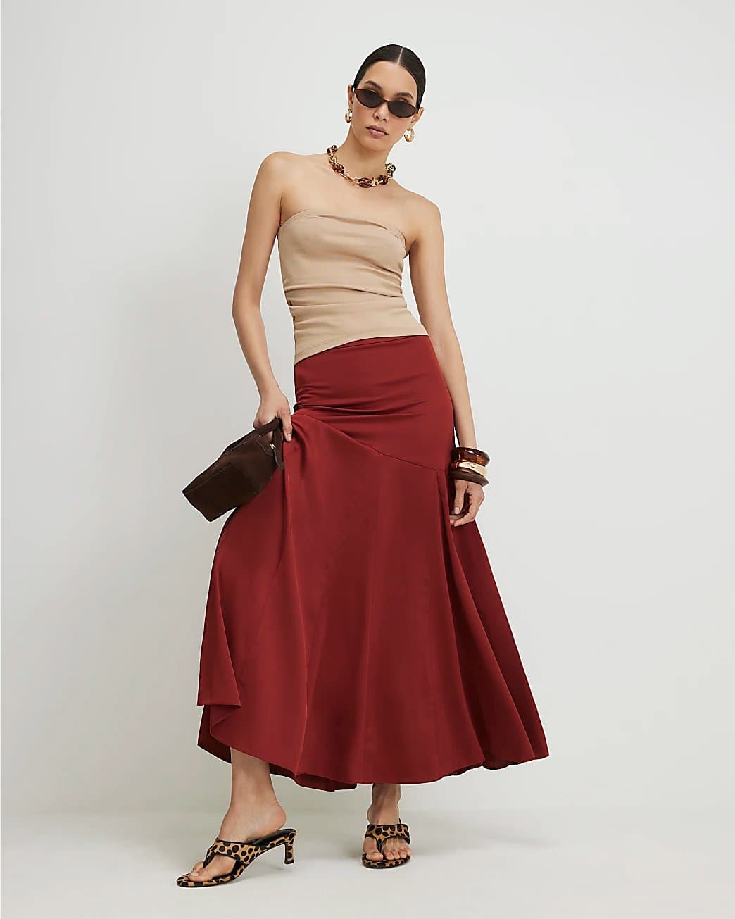 River Island River Island Womens Red Seamed Maxi Skirt