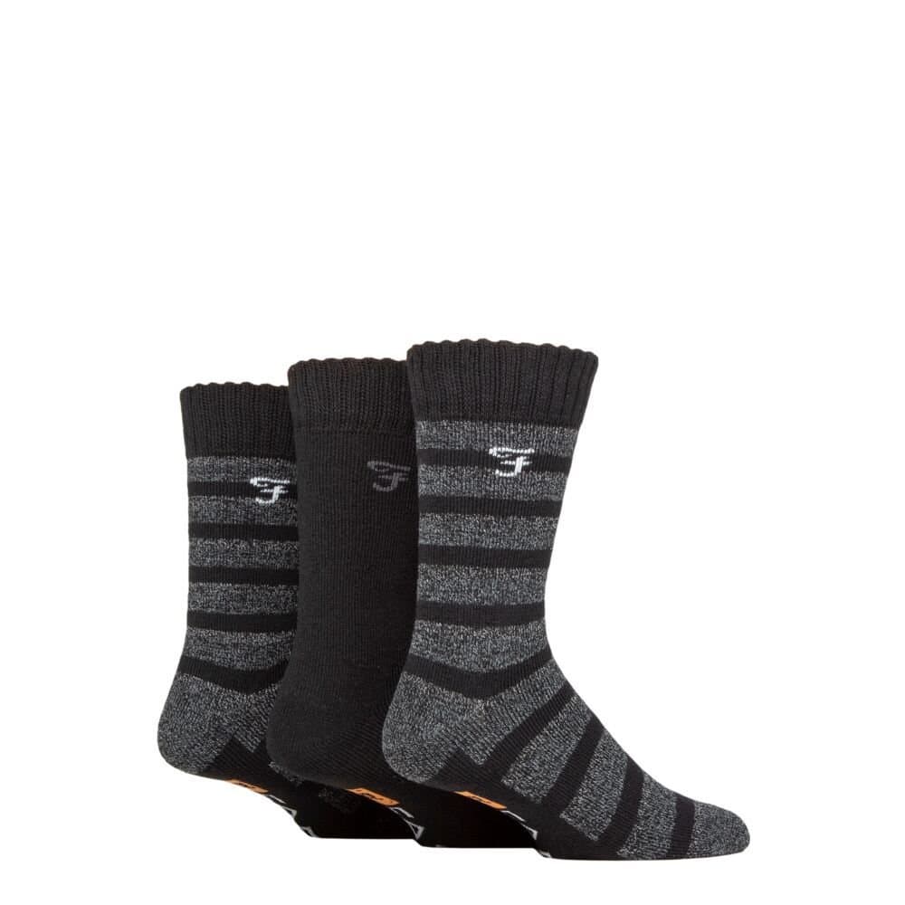 Farah FARAH Men's Mens 3 Pair Striped Cushioned Boot Socks in Black