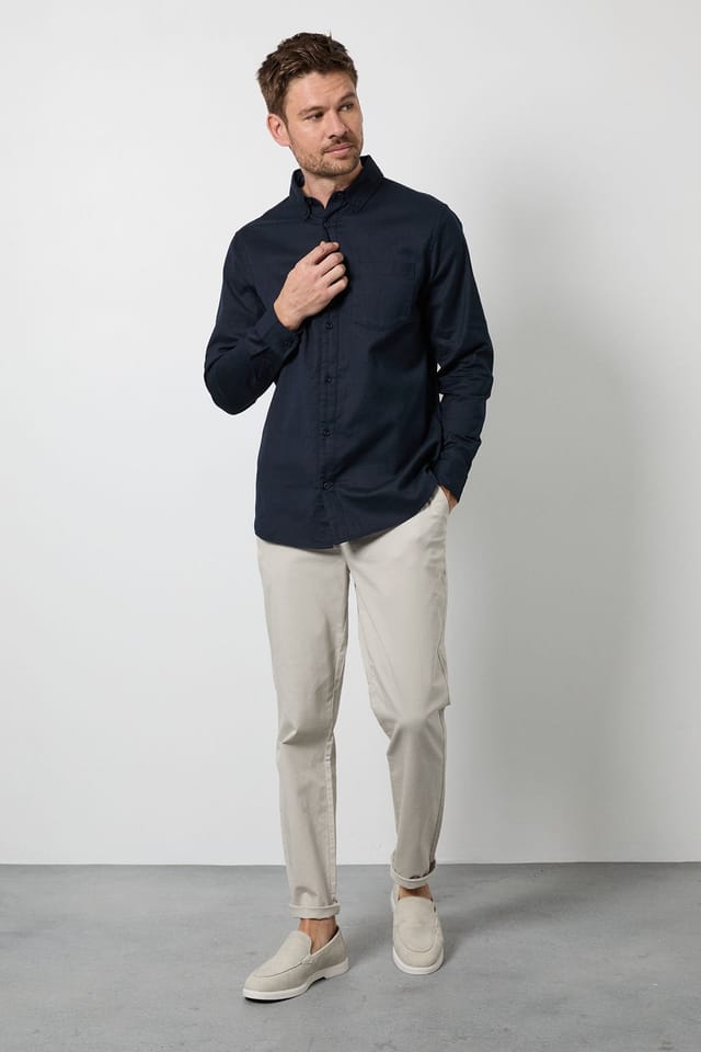 Maine Maine Men's Navy Long Sleeve Linen Blend Shirt - 2