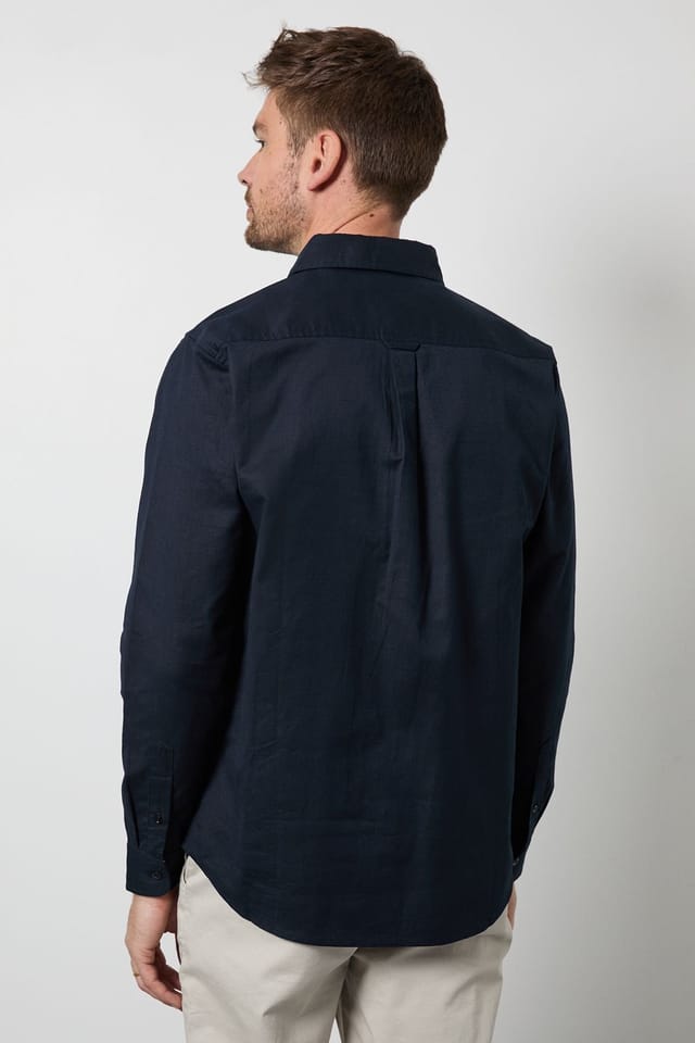Maine Maine Men's Navy Long Sleeve Linen Blend Shirt - 3