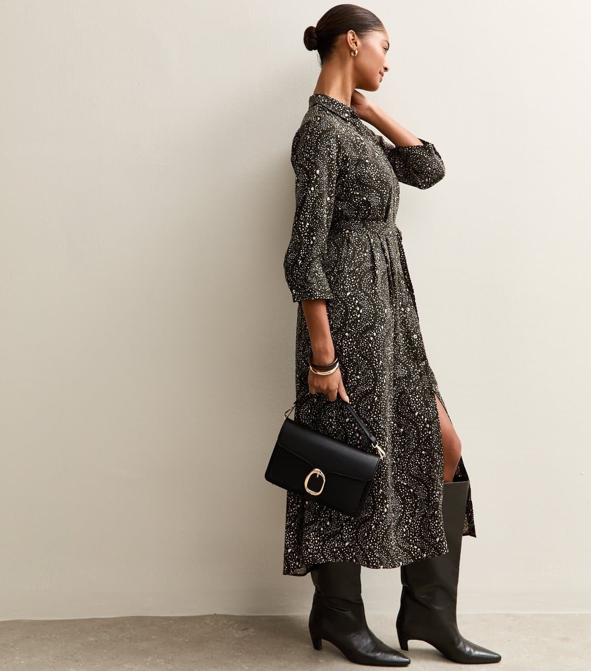 New Look Women's Green Patterned Belted Shirt Dress New Look