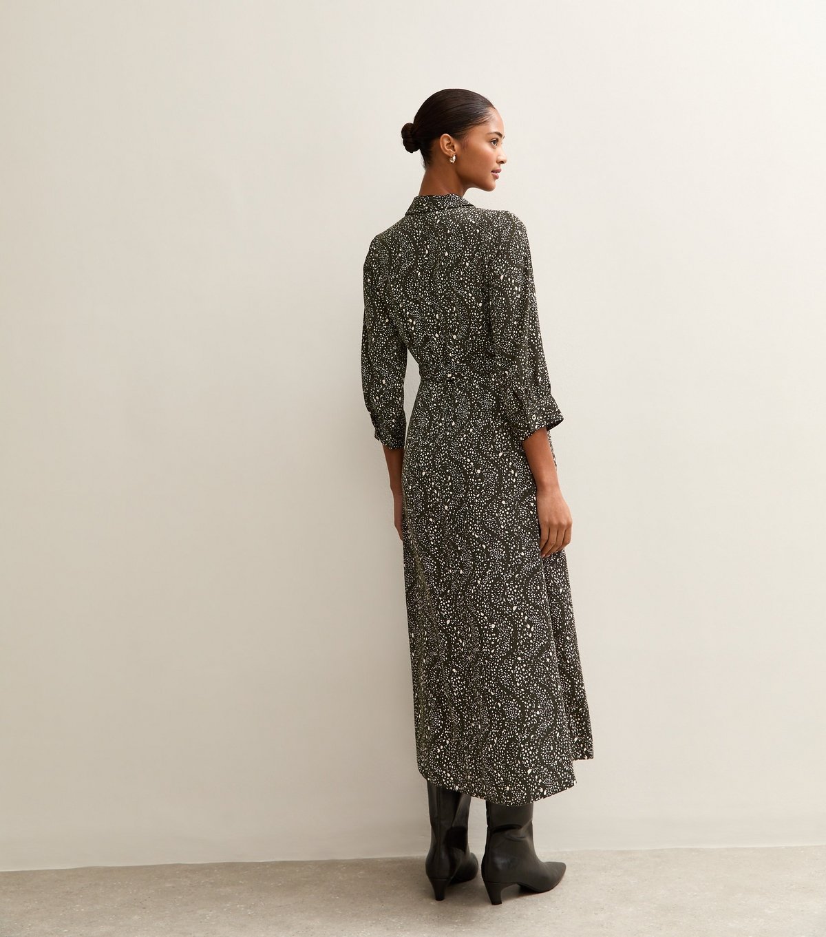 New Look Women's Green Patterned Belted Shirt Dress New Look - 4