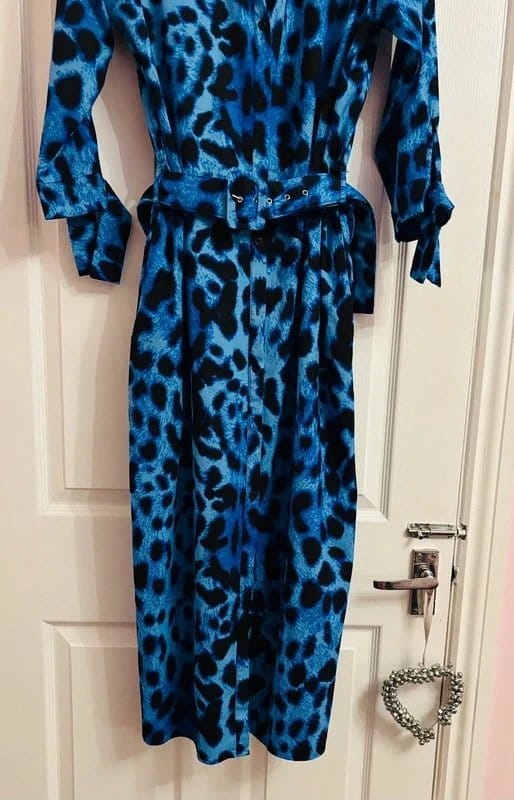 Dancing Leopard Blue Leopard Print Midi Dress
