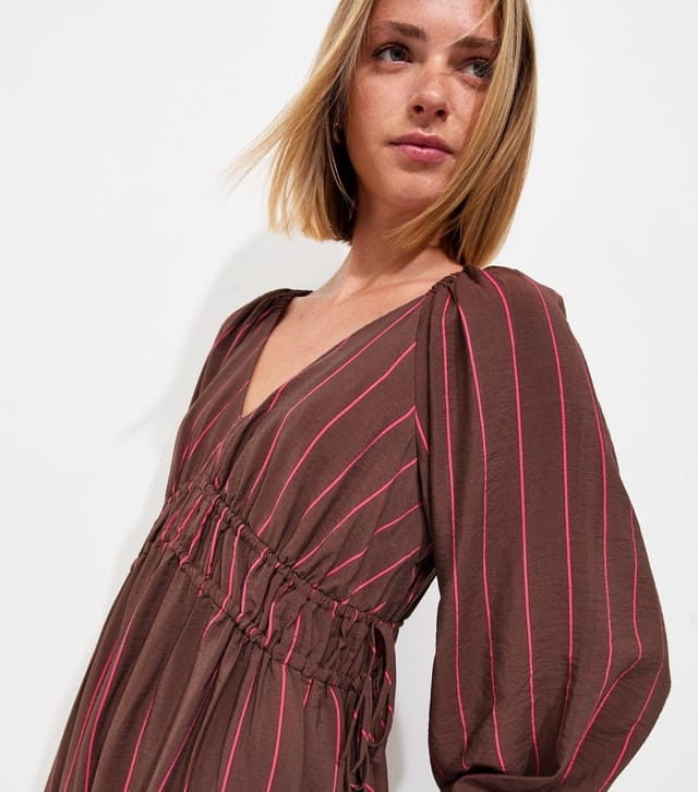 New Look Women's Brown Striped Long Sleeve Smock Midi Dress New Look - 2
