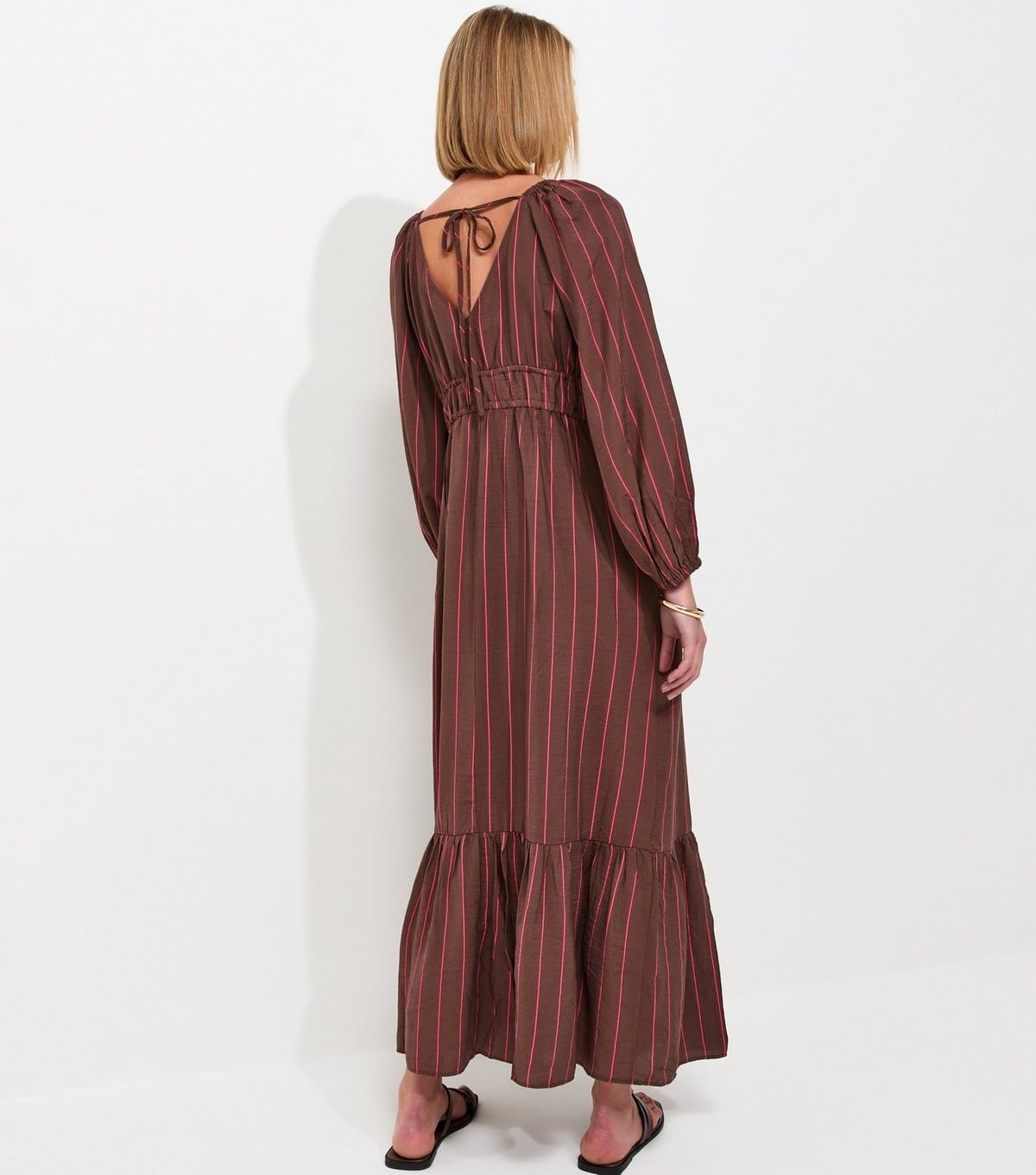 New Look Women's Brown Striped Long Sleeve Smock Midi Dress New Look - 4