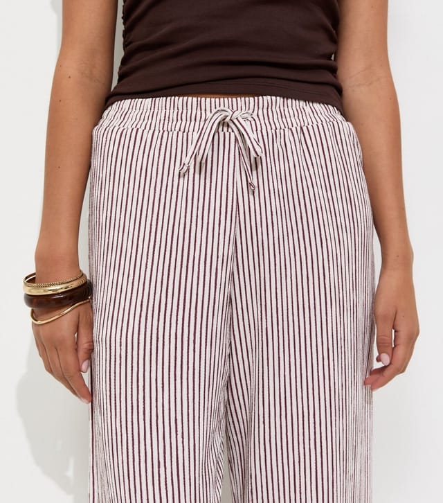 New Look Women's Red Thin Stripe Crinkle Texture Wide Leg Trousers New Look - 3