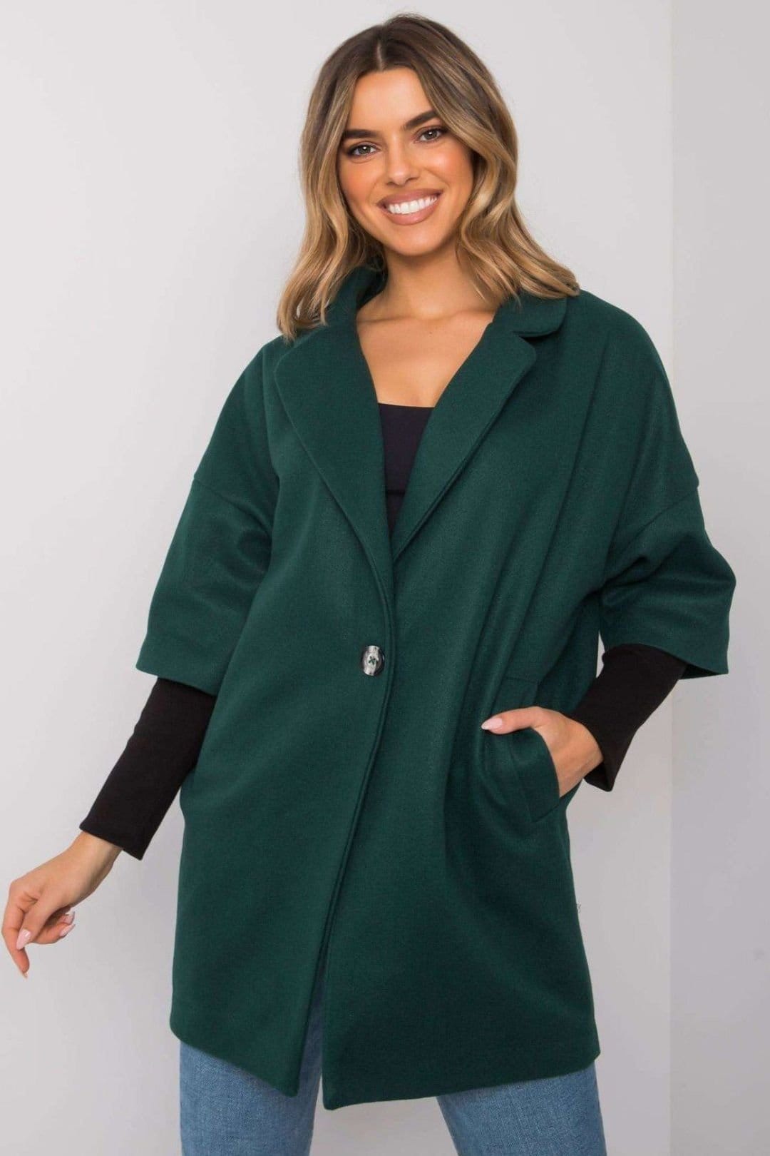 Love Lace Green Wool Coat with Pockets