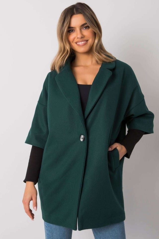 Love Lace Love Lace Women's Loose Fit Button Lined Coat with Pockets in Green - 2