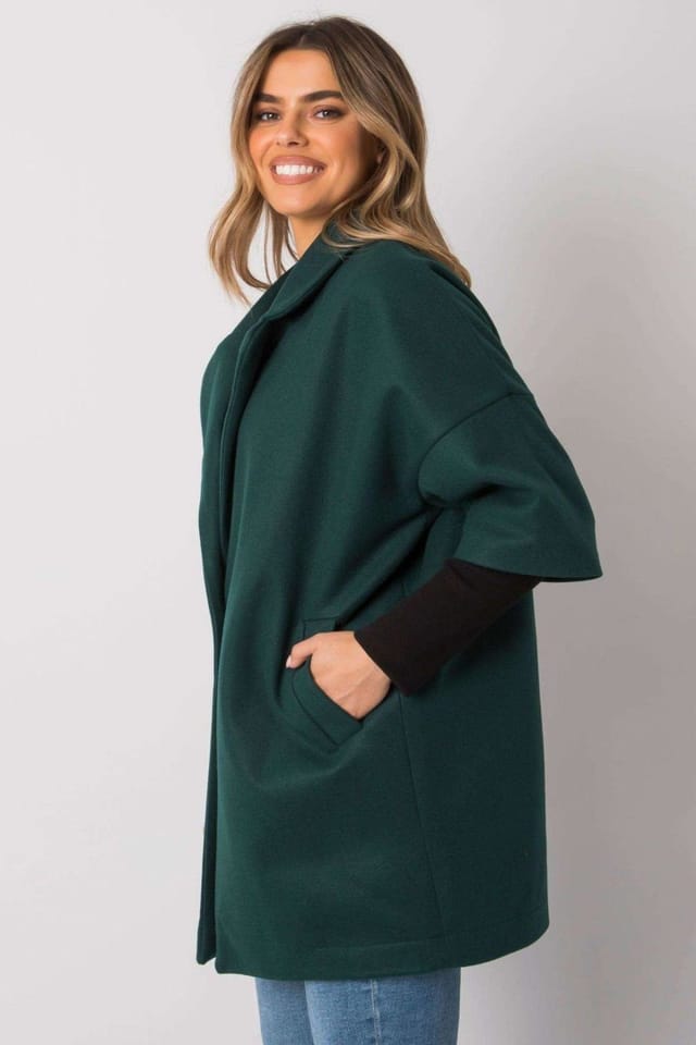 Love Lace Love Lace Women's Loose Fit Button Lined Coat with Pockets in Green - 3