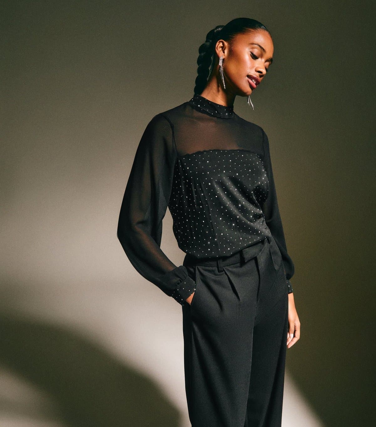 New Look New Look Black Diamante Embellished Panelled Top