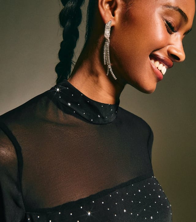 New Look Women's Black Diamante Embellished Panelled Top New Look - 2