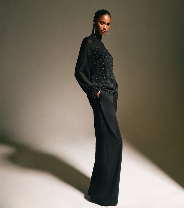 New Look Women's Black Diamante Embellished Panelled Top New Look - 3