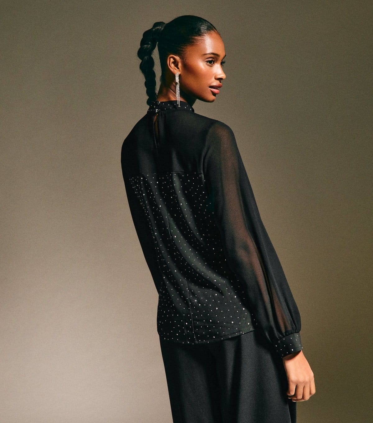 New Look Women's Black Diamante Embellished Panelled Top New Look - 4