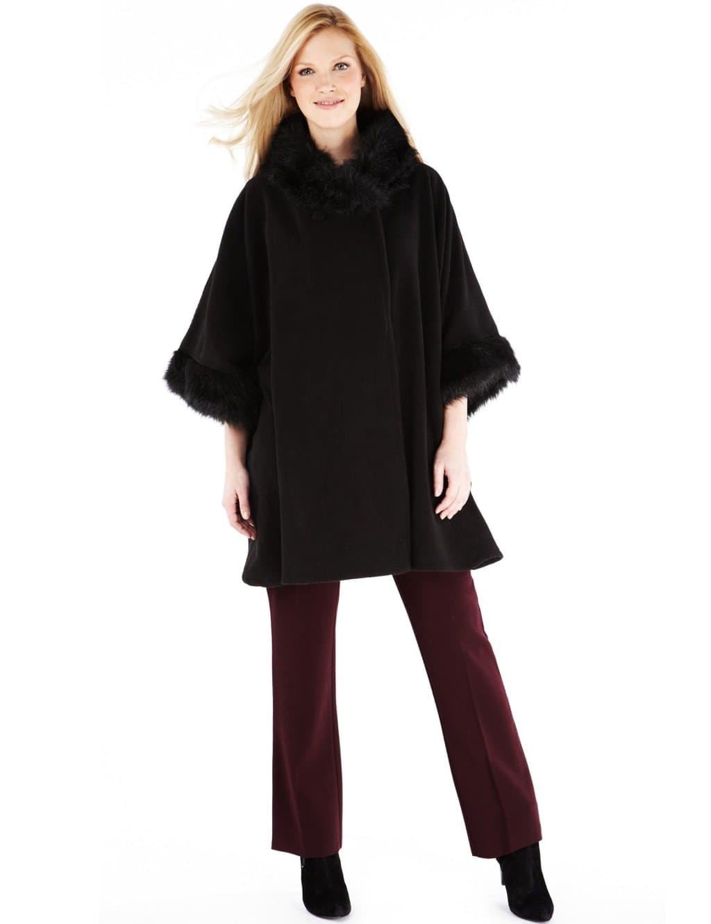 Marks & Spencer M&S Faux Fur Collar Fleece Wrap Black