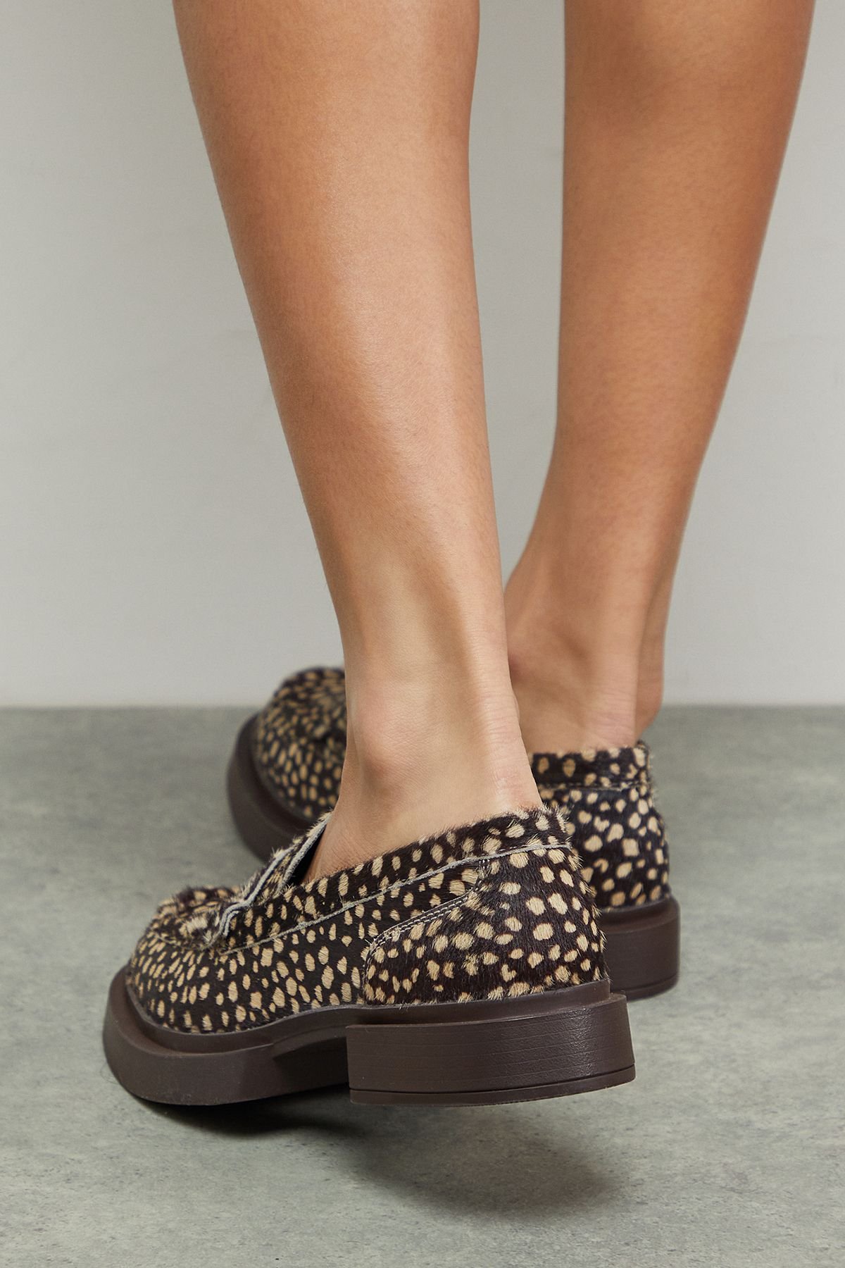 Faith Faith Women's : Barrie Leather Deer Print Pony Chunky Penny Loafers in Brown - 4