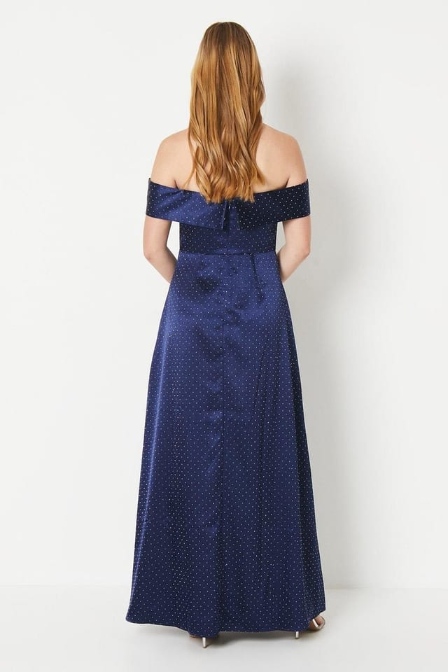 Debut London Debut London Women's by Coast Bardot Satin Diamante Prom Dress in Navy - 3