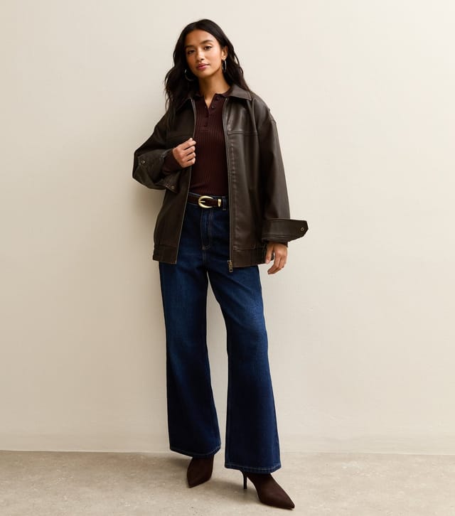 New Look Women's Petite Oversized Washed Faux Leather Jacket New Look - 2