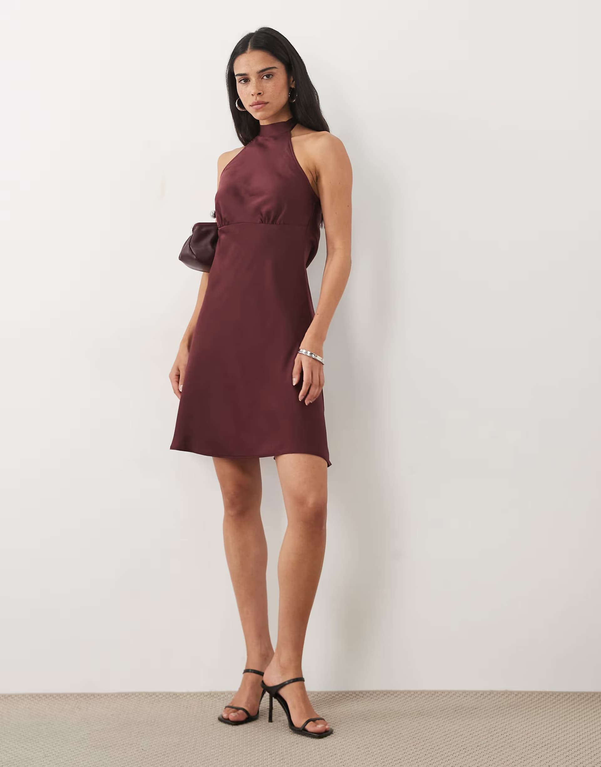 ASOS New Look halter neck satin mini dress in burgundy