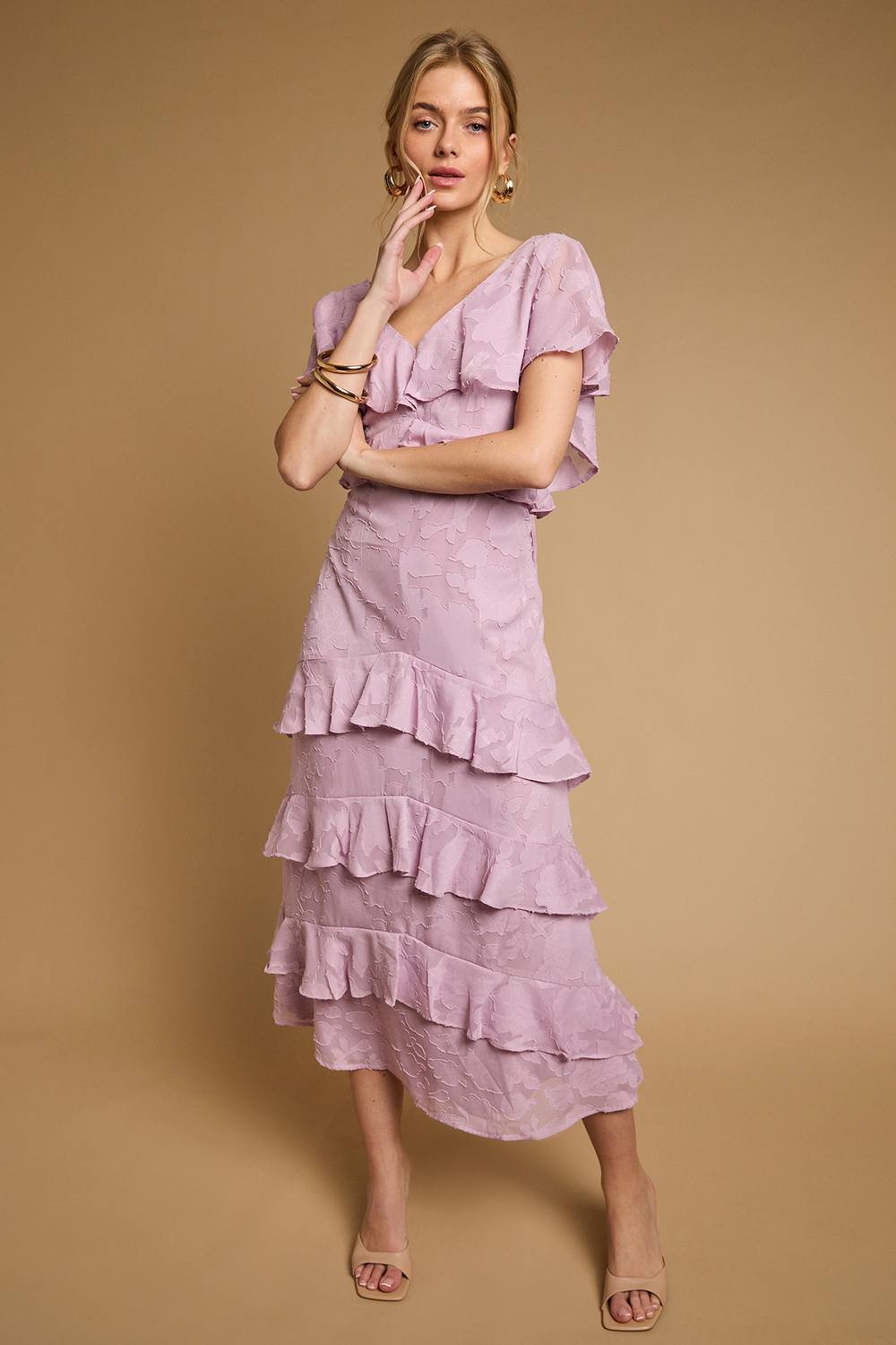 Oasis Oasis Women's Petite Jacquard Ruffle Maxi Dress in Lilac - 2