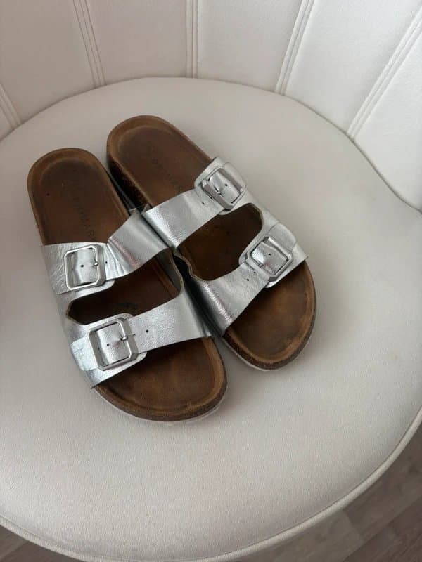 Primark Primark Silver Double Buckle Slider Sandals Metallic Slip-On Summer Sandals UK 5