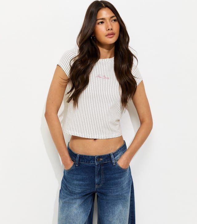 New Look Women's White New York Embroidery Spot Print Baby T-Shirt New Look - 2